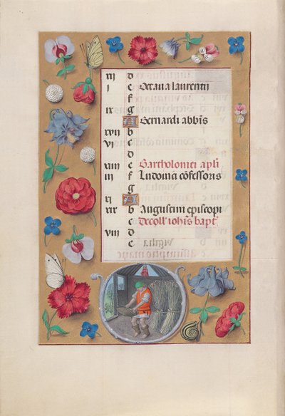 Hodiny královny Isabely Katolické, královny Španělska: Fol. 9v, srpen, c. 1500. od Master of the First Prayerbook of Maximillian