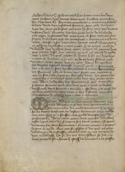 Historizovaná iniciála M: poprsí muže a ženy od Master of the Geneva Boccaccio