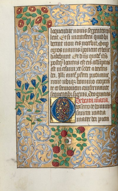 Kniha hodin Použití Rouen: fol. 18v, velká iniciála O s propracovaným okrajem, c. 1470. od Master of the Geneva Latini