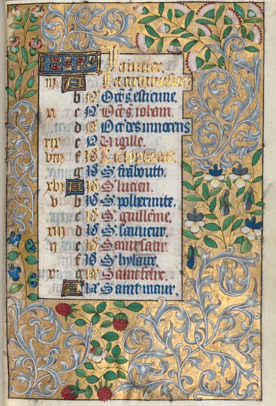 Kniha hodin Použití Rouen: fol. 1r, propracovaný foliovaný okraj, c. 1470. od Master of the Geneva Latini