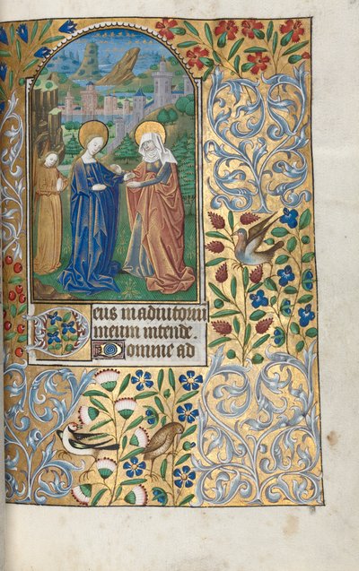 Kniha hodin Použití Rouen: fol. 39r, The Visitation, c. 1470. od Master of the Geneva Latini