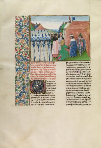Francouzský král Karel VI. přijímá vévodu z Jülichu od Master of the Getty Froissart