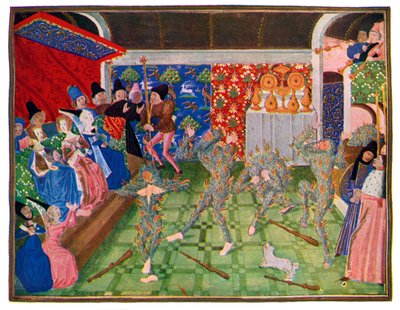 Maškaráda u francouzského dvora, 1393, 1470-1475. od Master of the Harley Froissart