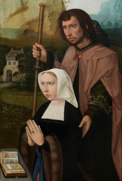 Detail pravého panelu Panny and Child s St. Catherine a St. Barbara, c.1520-25 (olej na panelu) od Master of the Holy Blood