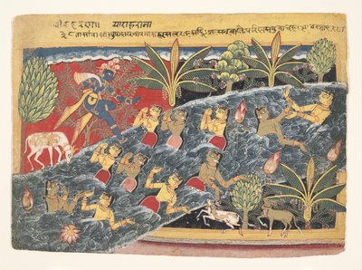 Gópí prosí Krišnu, aby vrátil své oblečení: Folio od Isarda Bhagavaty..., ca. 1560-65 od Master of the Isarda