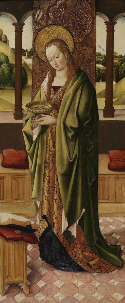 Triptych Panny Marie s dítětem se dvěma anděly, detail sv. Lucie z pravé desky, cca 1500 (viz též 225326, 225327) od Master of the Lee Triptych Master of the Lee Triptych