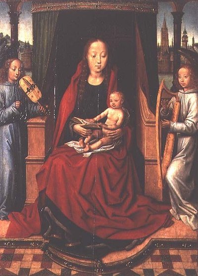 Madonna a dítě se dvěma hudebními anděly od Master of The Legend of St. Lucy