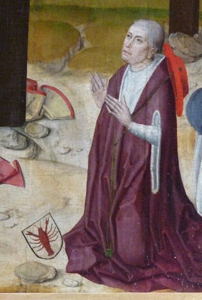 Mikuláše Kusánského. Detail oltáře v kapli špitálu sv. Mikuláše, ca. 1480 od Master of the Life of the Virgin