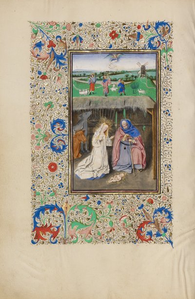 Narození Páně a Zvěstování pastýřům od Master of the Llangattock Hours