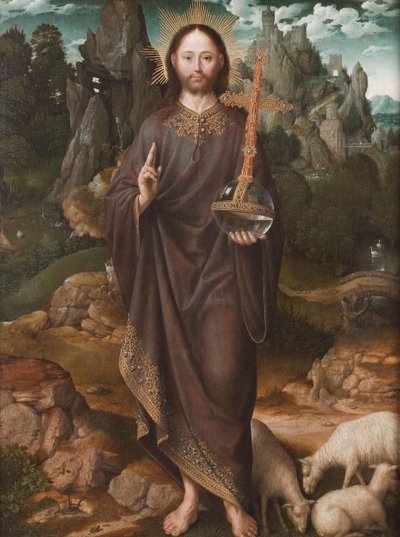 Holandsky: Christus als Salvator Mundi Salvator Mundi v krajině od Master of the Mansi Magdalen