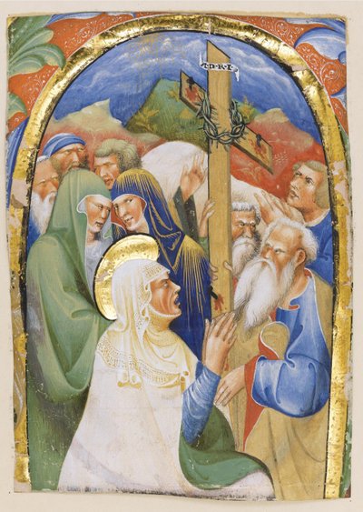 Nalezení svatého Kříže. Z rukopisného graduálu, c.1420 od Master of the Murano Gradual
