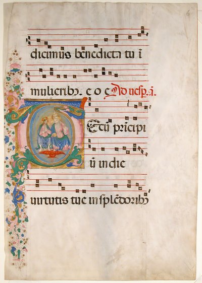 Rukopisný list s Trojicí v iniciále T, z antifonáře, druhá polovina 15. století. od Master of the Riccardiana Lactantius