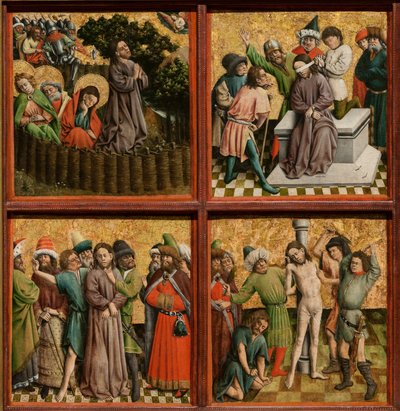 Oltářní obraz Umučení Krista, asi 40. léta 14. století (olej a zlato na dřevě) od Master of the Schlägl Altarpiece