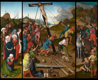 Vztyčení kříže [středový, levý a pravý panel] od Master of the Starck Triptych