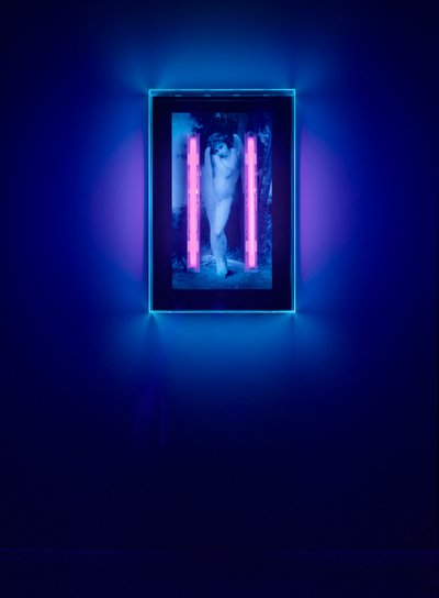 Ultrafialový anděl, 2008 (ultrafialová barva na plexiskle, 2 ultrafialová neonová světla) od Mat Collishaw