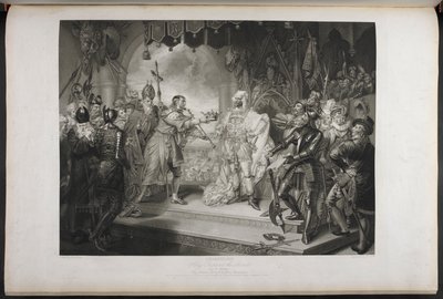 Král Richard II. dějství IV. Scéna I. King Richard, Bolingbroke, York, Aumerle atd. V budově parlamentu, kolem roku 1803 (rytina) od Mather Brown