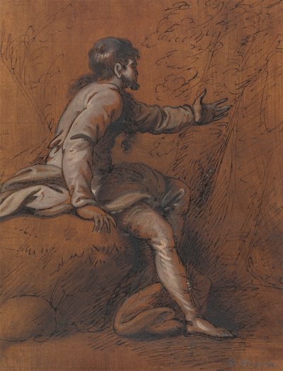 Muž sedící na skále od Mather Brown