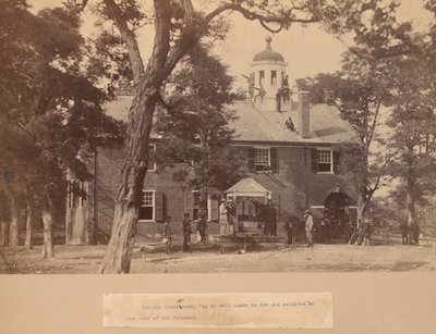 Fairfax Court House, Virginie, s vojáky Unie vpředu a na střeše od Mathew Brady