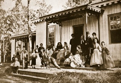 Generál Heintzelman baví přátele v rekonvalescentním táboře, Alexandria, 1861-65 od Mathew B. Brady