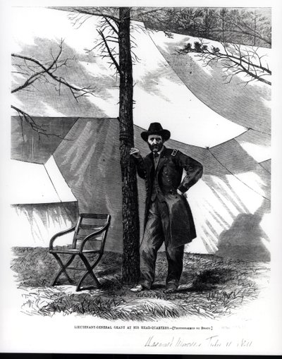 Generálporučík Ulysses S. Grant, ve svém ústředí, ilustrace z 
