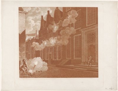 Ostřelování domu Lucase van Stevenincka, 1787 od Mathias de Sallieth