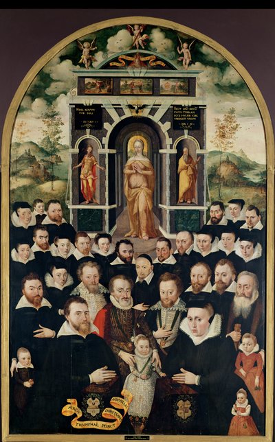 Alegorický panel zobrazující Pannu Marii, Jindřich IV. (1553-1610) a dvořany, donátory, jeho manželku a členy jejich rodiny od Mathieu Prieur