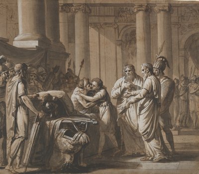 Scéna z římské historie, zobrazující mladíka, který dostává brnění od umírajícího..., konec 18.-polovina 19. stol. od Mathieu Van Brée