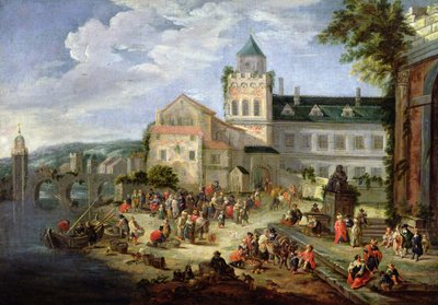 Trh na břehu řeky od Mathys Schoevaerdts