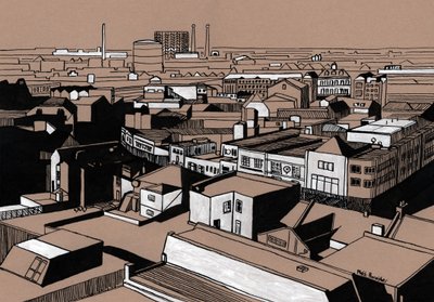 Pohled na Croydon, 2016 (akrylová tuš na desce) od Matt Bannister