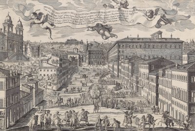 Prospekt kostela Santissima Trinita de Monti běžně známý jako Piazza di Spagnia, 1696. od Matteo Gregorio de Rossi