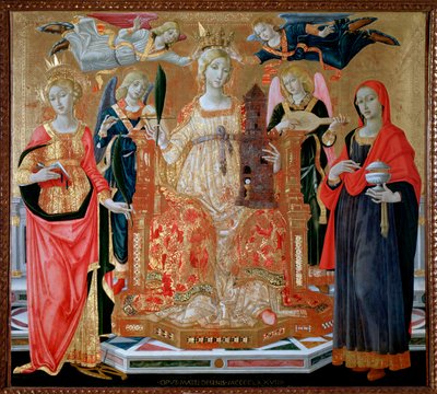 Svatá Barbora na trůnu, Svatá Máří Magdalena, Svatá Kateřina Alexandrijská - olej na desce od Matteo di Giovanni di Bartolo