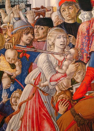 The Massacre of the Innocents, detail vojáka probodávajícího dítě svým mečem, 1482 tempera na panelu detail 106233 od Matteo di Giovanni di Bartolo