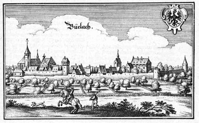 Büelach - výňatek z Topographia Sueviae (Schwaben) od Matthaus Merian