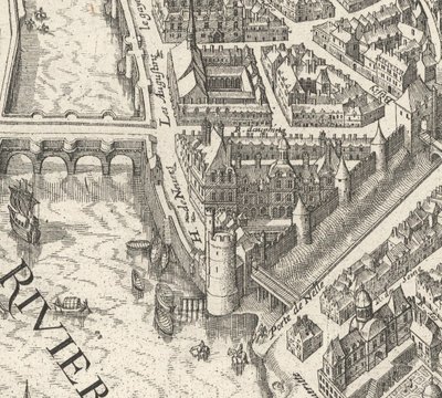 Hôtel de Nevers na Merianově plánu Paříže z roku 1615 - David Rumsey od Matthaus Merian