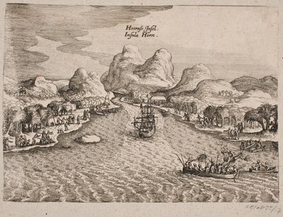 Popis Hornøen (ostrov Horn) od Matthäus Merian d.Æ.