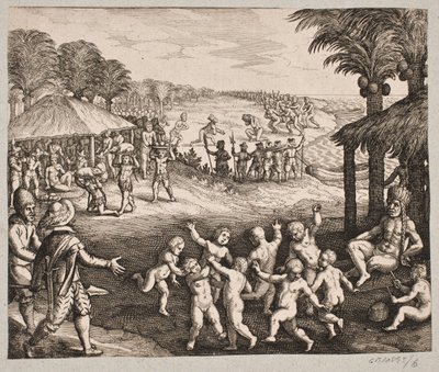 O divoch, kteří podávají jídlo, připravují pití ao jejich tancích pro krále od Matthäus Merian d.Æ.