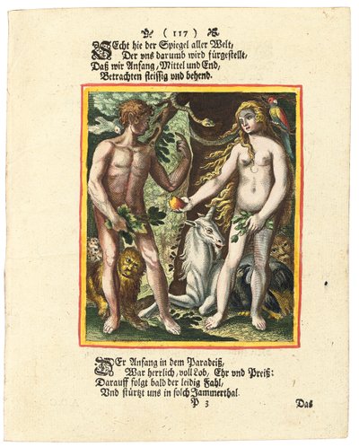 Adam a Eva, asi 1700-1725 od Matthaus Merian
