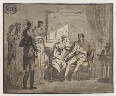 Královna Wilhelmina navštíví v Bruselu zraněného prince Oranžského po bitvě u Waterloo od Mattheus Ignatius van Bree