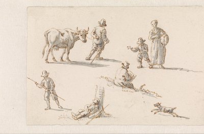 Aeneas a Dido se schovávají v jeskyni Návrhy pro obrazy s epizodami z The Aeneas (název série) od Mattheus Terwesten