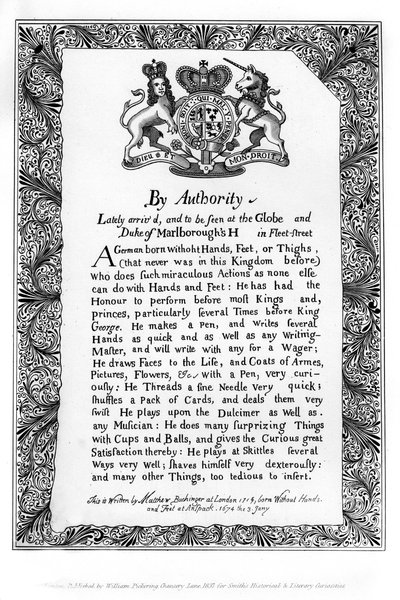 Kaligrafický výstavní účet Matthewa Buchingera, trpaslíka z Nurnburgu, 1717, 1840 od Matthew Buchinger