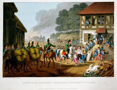 „Francouzská vojska ustupují a drancují vesnici“, 1816 od Matthew Dubourg