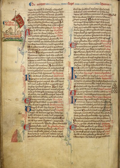 Royal 14 C. VII, f.116v Okrajová kresba krále Jindřicha III. plavícího se přes Lamanšský průliv do Bretaně, s částí doprovodného textu vlastní rukou autora, ilustrace z 
