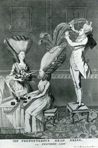 Bláznivá čelenka, nebo péřová dáma, 1776 od Matthew or Matthias Darly