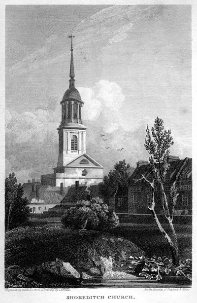 Shoreditch Church, Londýn, 1815. od Matthews