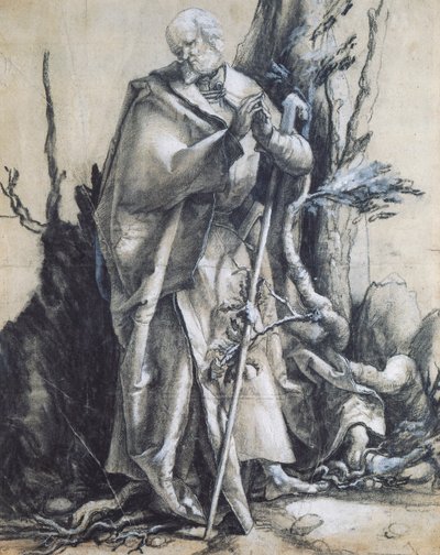 Svatý Jan v lese, cca 1515, Matthias Grunewald (1470-1528), černá křída na papíře, 37x29 cm. Německo od Matthias (c.1480 1528) Grunewald