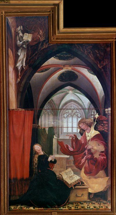 Issenheim Altarpiece (nebo Isenheim): Panely „The Annunciation“ od Mathise Neithardta Gothardta dit Matthias Grunewald (1480-1528) (ec.all.) 1512-1516 Colmar, Musee Unterlinden od Matthias (c.1480 1528) Grunewald