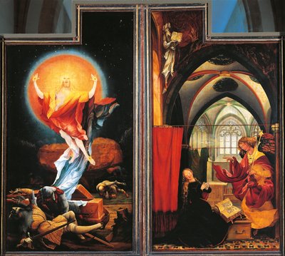 Zvěstování a vzkříšení Krista, detail z Isenheimského oltáře, kolem 1512-16 (olej na panelu) od Matthias (c.1480 1528) Grunewald