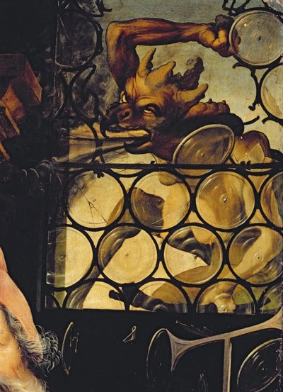Ďábel útočící na okno, detail ze sv. Antonína poustevníka z Isenheimského oltáře, kolem 1512-16 od Matthias Grünewald