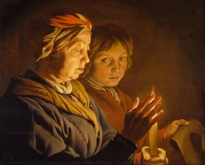 Stará žena a chlapec při svíčkách, 1630-1650 od Matthias Stomer