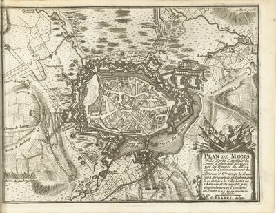 Beleg van Bergen, 1709 Mapa Mons Ville Forte (...) Obležená jednotkami Alliez. pod velením prince z Orange (...) (titul na předmětu) od Matthijs Pool (possibly)